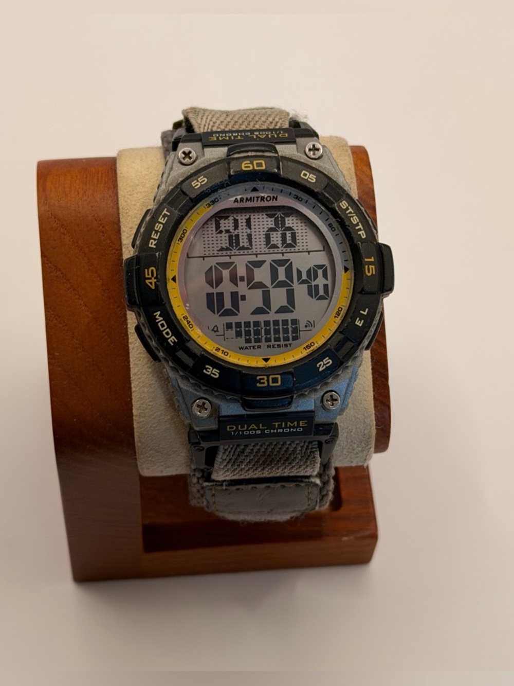 Armitron Pro Sport Digital Watch Men Dual Time Black Nylon Strap- Khaki